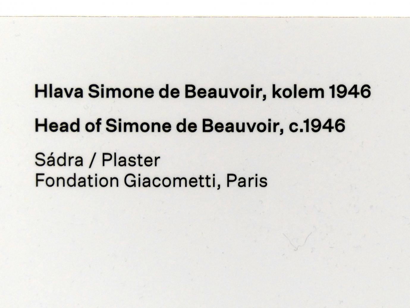 Alberto Giacometti (1914–1965), Kopf von Simone de Beauvoir, Prag, Nationalgalerie im Messepalast, Ausstellung "Alberto Giacometti" vom 18.07.-01.12.2019, Köpfe, um 1946, Bild 4/4