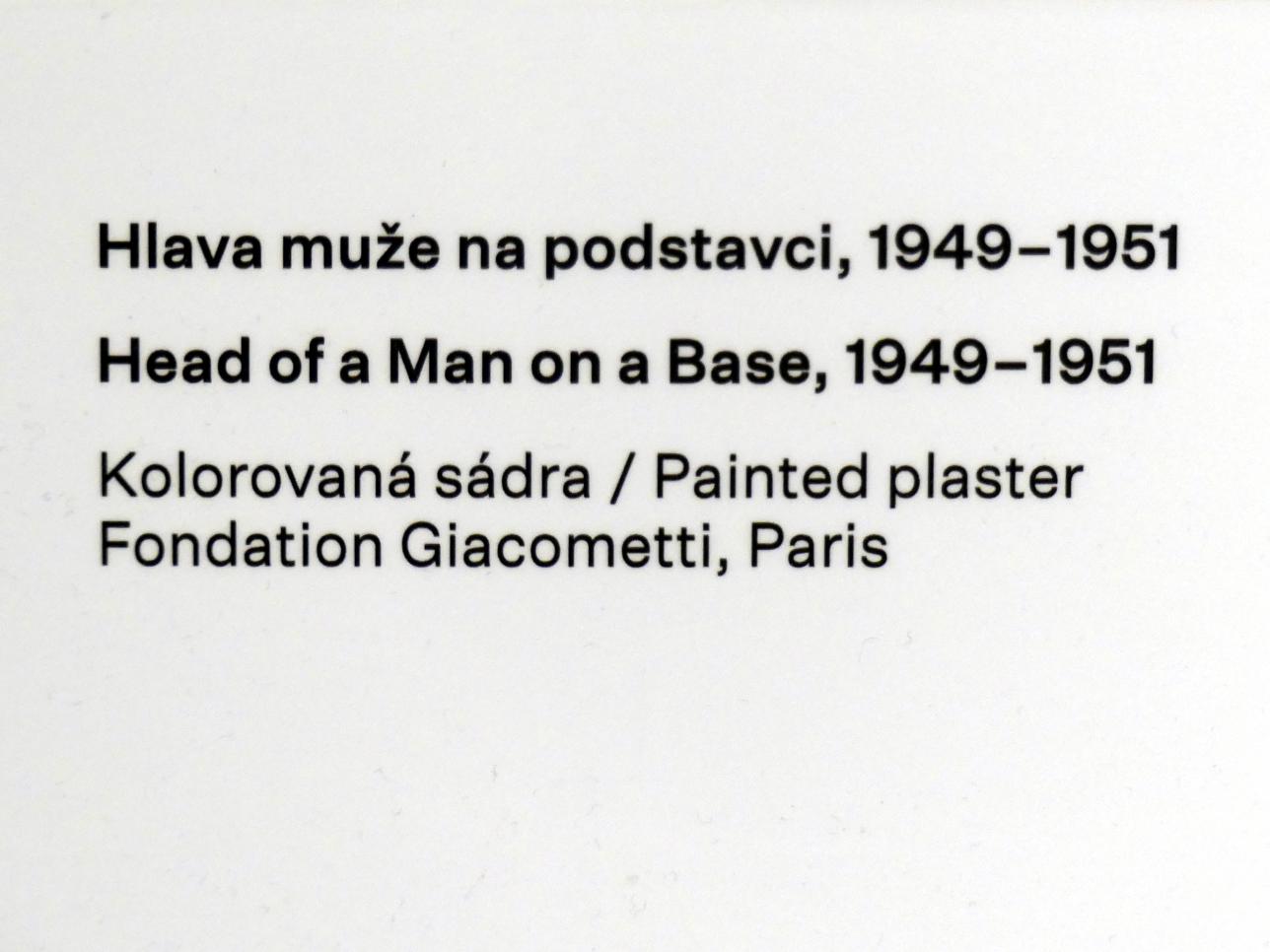 Alberto Giacometti (1914–1965), Kopf eines Mannes auf einem Podest, Prag, Nationalgalerie im Messepalast, Ausstellung "Alberto Giacometti" vom 18.07.-01.12.2019, Köpfe, 1949–1951, Bild 5/5