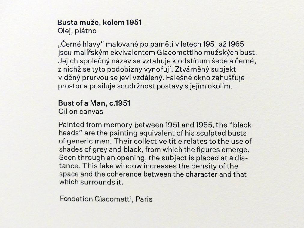 Alberto Giacometti (1914–1965), Bildnis eines Mannes, Prag, Nationalgalerie im Messepalast, Ausstellung "Alberto Giacometti" vom 18.07.-01.12.2019, Köpfe, um 1951, Bild 3/3