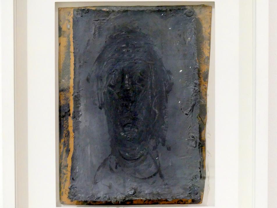 Alberto Giacometti (1914–1965), Angesicht eines Mannes, Prag, Nationalgalerie im Messepalast, Ausstellung "Alberto Giacometti" vom 18.07.-01.12.2019, Köpfe, 1956–1957, Bild 2/3