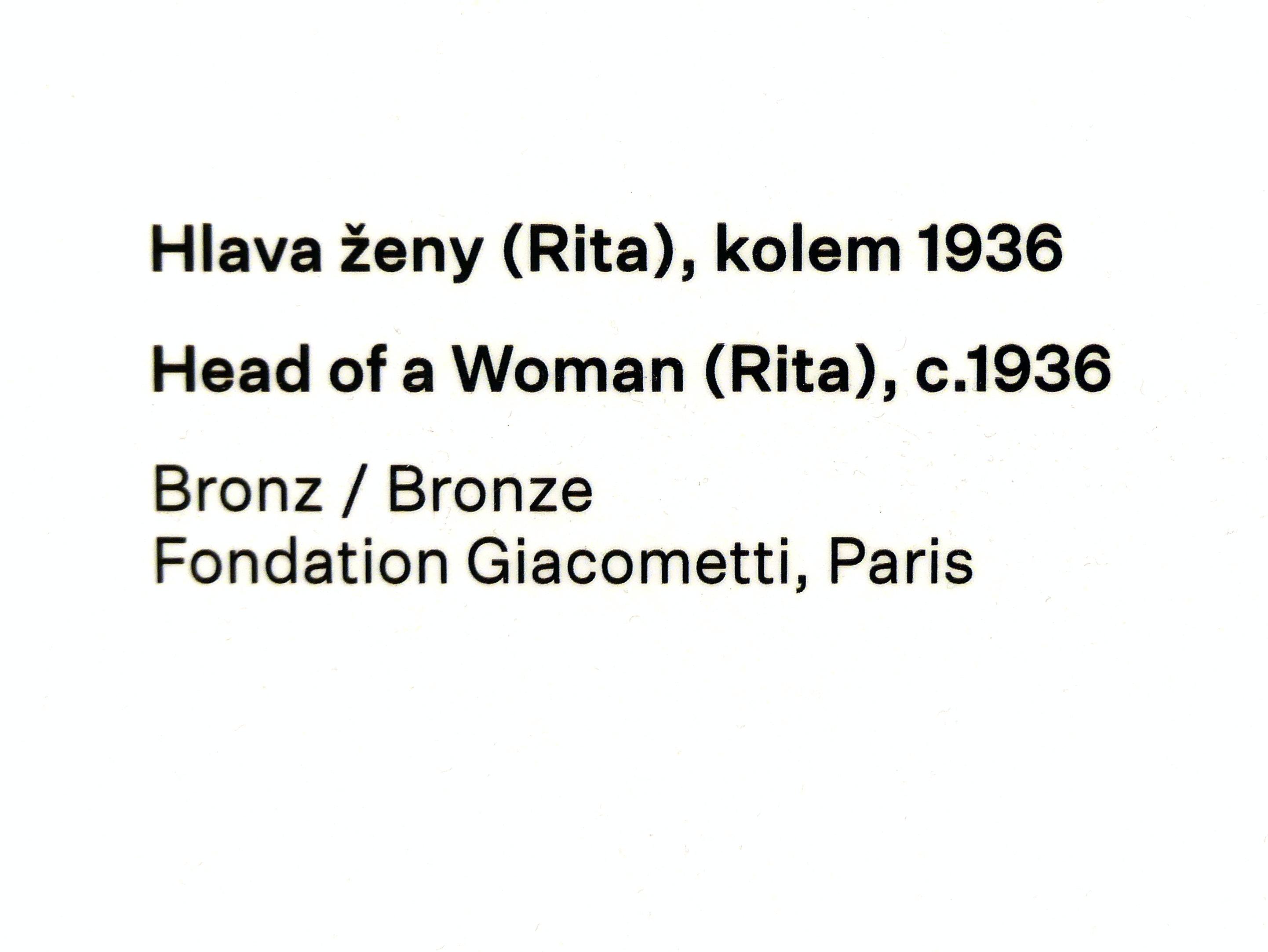 Alberto Giacometti (1914–1965), Kopf einer Frau (Rita), Prag, Nationalgalerie im Messepalast, Ausstellung "Alberto Giacometti" vom 18.07.-01.12.2019, Zurück zum Modell, um 1936, Bild 2/2