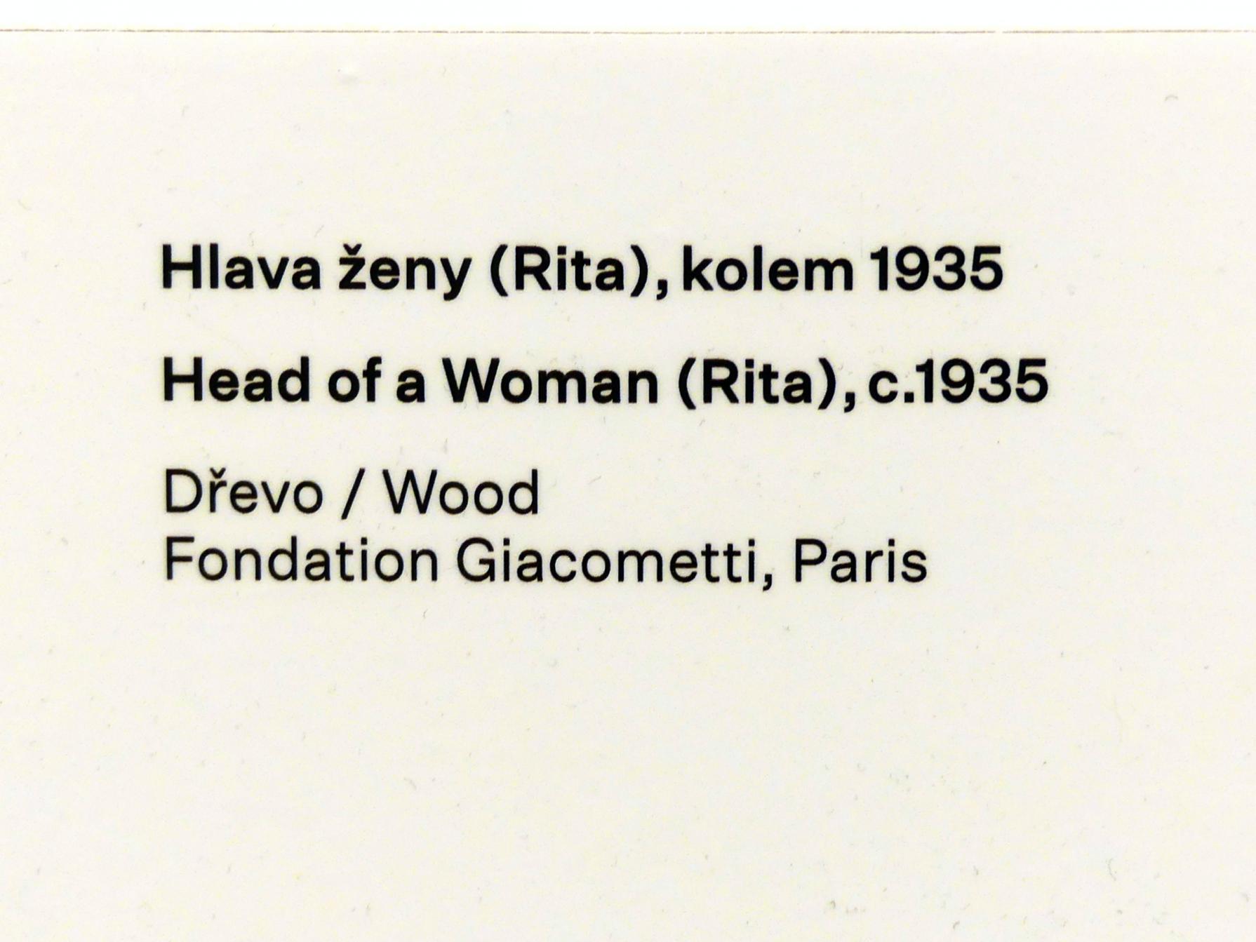 Alberto Giacometti (1914–1965), Kopf einer Frau (Rita), Prag, Nationalgalerie im Messepalast, Ausstellung "Alberto Giacometti" vom 18.07.-01.12.2019, Zurück zum Modell, um 1935, Bild 2/2