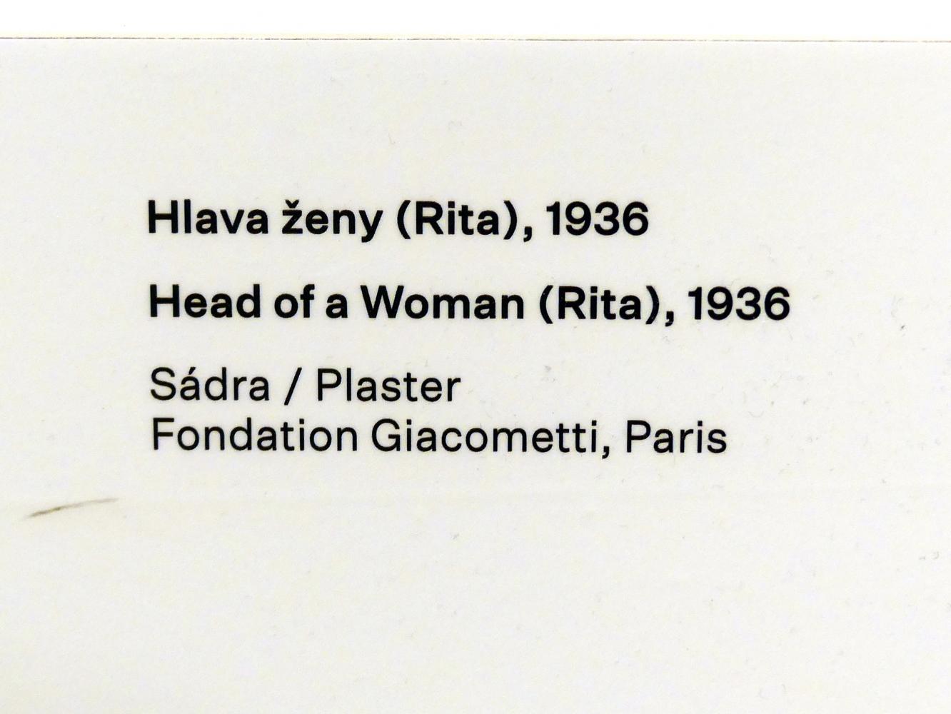 Alberto Giacometti (1914–1965), Kopf einer Frau (Rita), Prag, Nationalgalerie im Messepalast, Ausstellung "Alberto Giacometti" vom 18.07.-01.12.2019, Zurück zum Modell, 1936, Bild 2/2