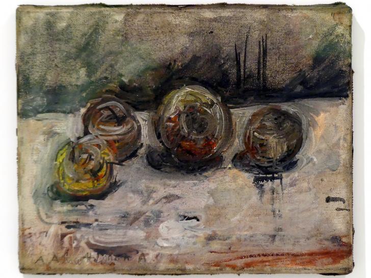 Alberto Giacometti (1914–1965), Vier Äpfel auf einem Tisch, Prag, Nationalgalerie im Messepalast, Ausstellung "Alberto Giacometti" vom 18.07.-01.12.2019, Figuren im Raum, um 1949, Bild 2/3