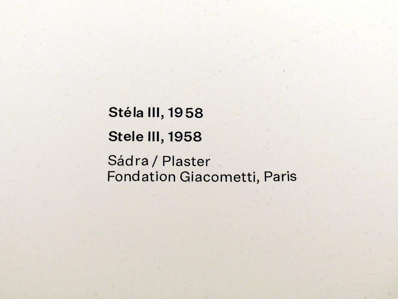 Alberto Giacometti (1914–1965), Stele III, Prag, Nationalgalerie im Messepalast, Ausstellung "Alberto Giacometti" vom 18.07.-01.12.2019, Inspiration aus der Antike, 1958, Bild 5/5