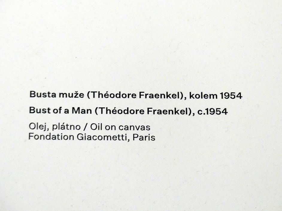 Alberto Giacometti (1914–1965), Büste eines Mannes (Théodore Fraenkel), Prag, Nationalgalerie im Messepalast, Ausstellung "Alberto Giacometti" vom 18.07.-01.12.2019, Porträts, um 1954, Bild 2/2