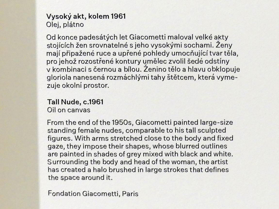 Alberto Giacometti (1914–1965), Stehender Akt, Prag, Nationalgalerie im Messepalast, Ausstellung "Alberto Giacometti" vom 18.07.-01.12.2019, Stehende Figuren, um 1961, Bild 2/2