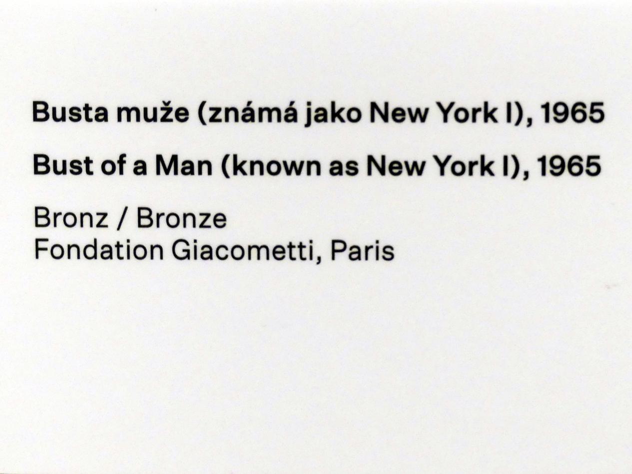 Alberto Giacometti (1914–1965), Büste eines Mannes ("New York I"), Prag, Nationalgalerie im Messepalast, Ausstellung "Alberto Giacometti" vom 18.07.-01.12.2019, Kleine Skulpturen, 1965, Bild 3/3