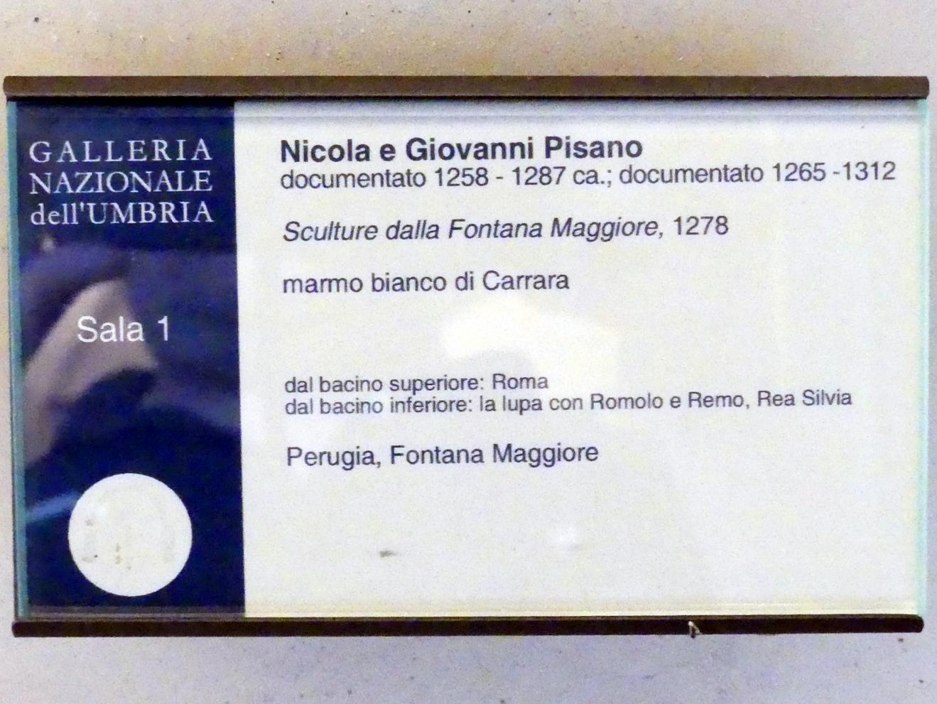 Niccolò Pisano (Nicola Pisano) (1266–1278), Wolf mit Romulus und Remus und deren Mutter Rhea Silvia, Perugia, Fontana Maggiore, jetzt Perugia, Nationalgalerie von Umbrien (Galleria nazionale dell'Umbria), 01: Nicola a Giovanni Pisano, Arnolfo di Cambio, 1278, Bild 2/4