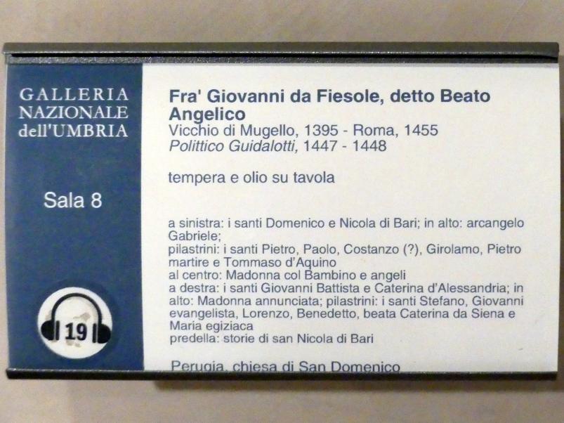 Fra Angelico (Guido di Pietro) (1421–1447), Altarretabel, Perugia, San Domenico, jetzt Perugia, Nationalgalerie von Umbrien (Galleria nazionale dell'Umbria), 08: Beato Angelico, 1447–1448, Bild 2/2