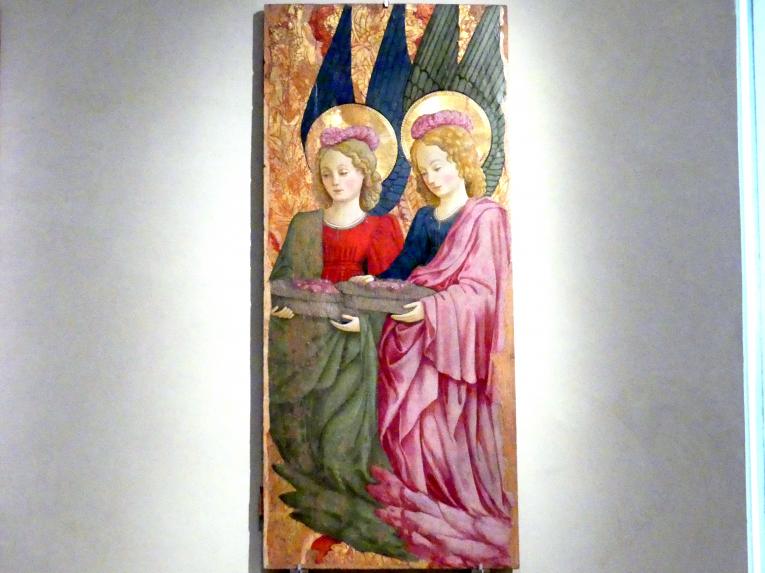 Benedetto Bonfigli (1448–1467), Engel, die Rosen anbieten, Perugia, Chiesa di San Francesco al Prato, jetzt Perugia, Nationalgalerie von Umbrien (Galleria nazionale dell'Umbria), 14: Benedetto Bonfigli, 1466, Bild 3/6