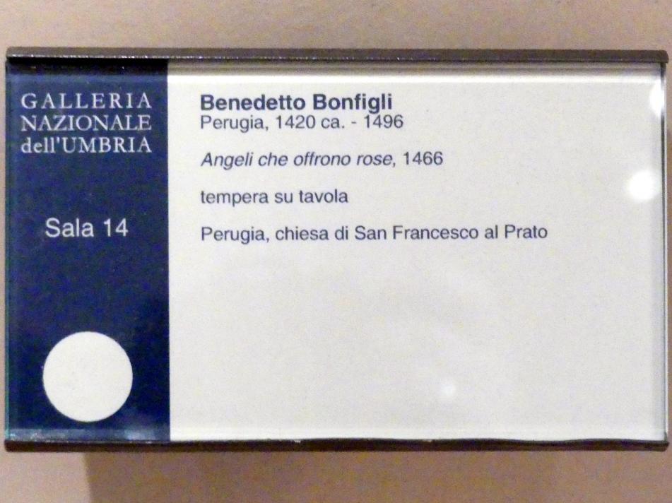 Benedetto Bonfigli (1448–1467), Engel, die Rosen anbieten, Perugia, Chiesa di San Francesco al Prato, jetzt Perugia, Nationalgalerie von Umbrien (Galleria nazionale dell'Umbria), 14: Benedetto Bonfigli, 1466, Bild 6/6