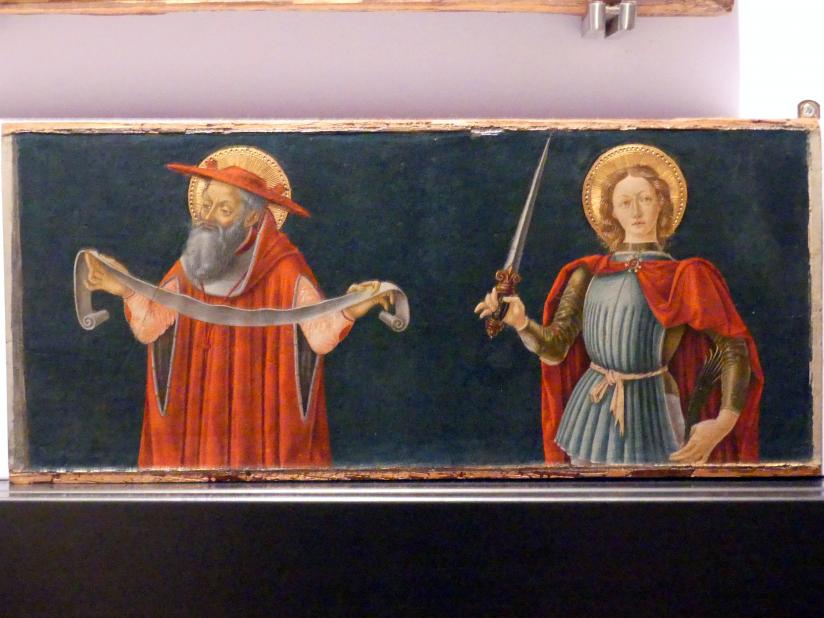 Bartolomeo Caporali (1465–1478), Triptychon der Gerechtigkeit, Perugia, Oratorio di San Bernardino da Siena, jetzt Perugia, Nationalgalerie von Umbrien (Galleria nazionale dell'Umbria), 15: Perugino, Bottega del 1473, 1475, Bild 9/10