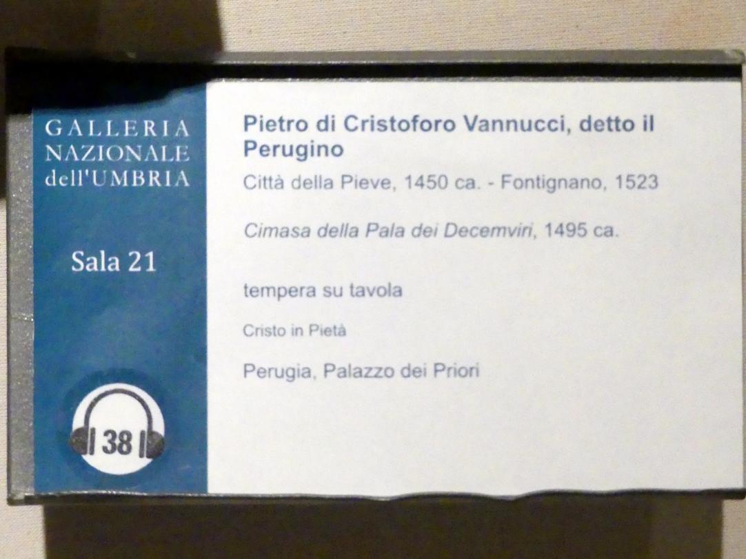 Pietro Perugino (Pietro di Cristoforo Vannucci) (1474–1517), Schmerzhafter Christus, Perugia, Palazzo dei Priori, jetzt Perugia, Nationalgalerie von Umbrien (Galleria nazionale dell'Umbria), 21: Cappella dei Priori, Perugino, um 1495, Bild 2/2