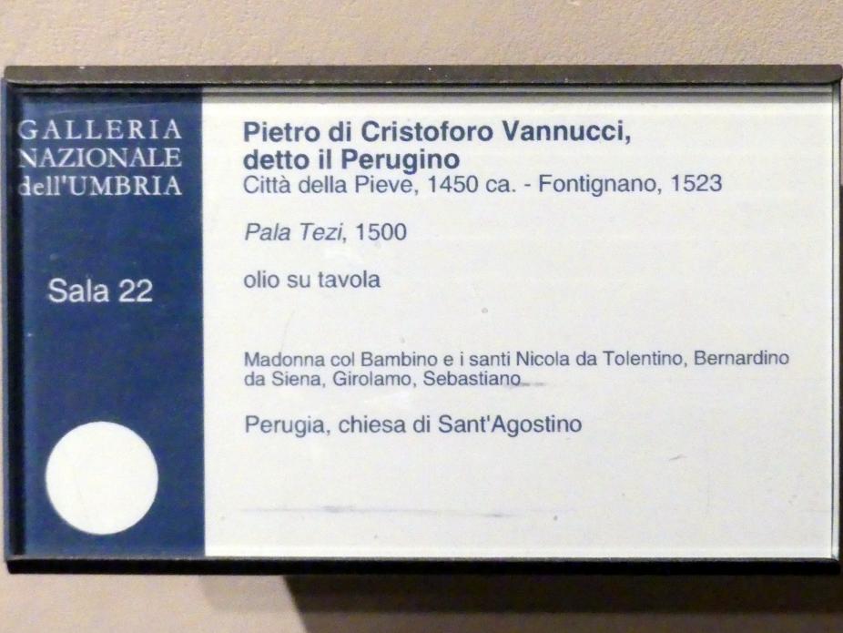 Pietro Perugino (Pietro di Cristoforo Vannucci) (1474–1517), Tezi-Altarblatt, Perugia, Kirche Sant'Agostino, jetzt Perugia, Nationalgalerie von Umbrien (Galleria nazionale dell'Umbria), 22: Perugino, 1500, Bild 2/2