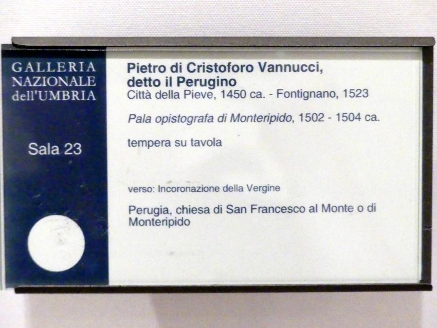 Pietro Perugino (Pietro di Cristoforo Vannucci) (1474–1517), Marienkrönung, Perugia, Chiesa di San Francesco di Monteripido, jetzt Perugia, Nationalgalerie von Umbrien (Galleria nazionale dell'Umbria), 23: Perugino, um 1502–1504, Bild 2/2