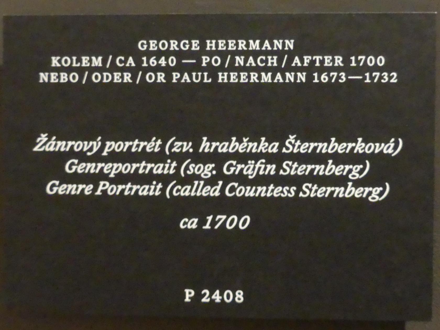 George Heermann (1700), Genreportrait (sog. Gräfin Sternberg), Prag, Nationalgalerie im Palais Schwarzenberg, Erdgeschoss, Saal 3, um 1700, Bild 4/4