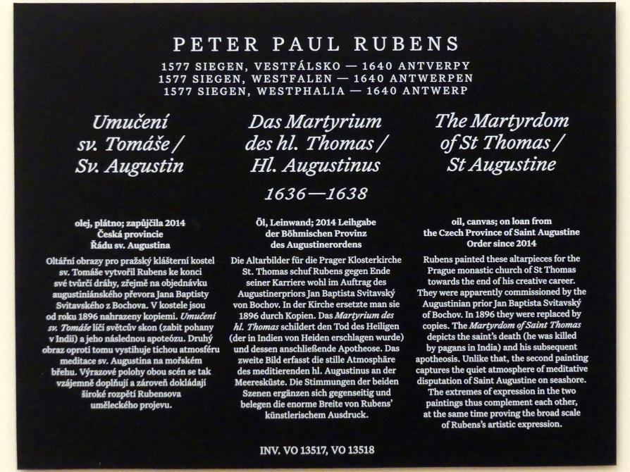 Peter Paul Rubens (1598–1640), Das Martyrium des hl. Thomas, Prag-Kleinseite, ehem. Augustinerkirche St. Thomas, jetzt Prag, Nationalgalerie im Palais Schwarzenberg, 1. Obergeschoss, Saal 1, 1636–1638, Bild 2/2