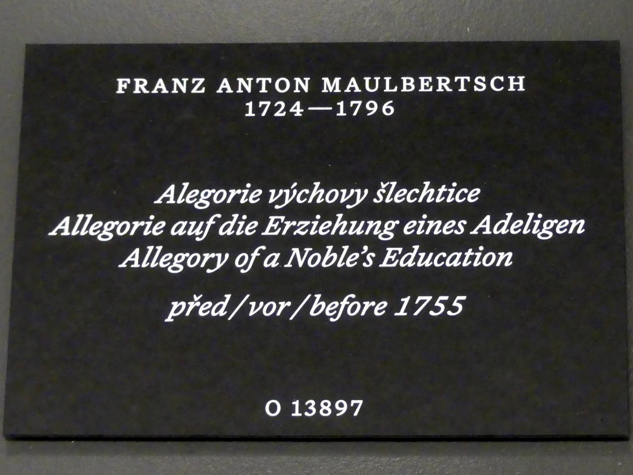 Franz Anton Maulbertsch (1749–1794), Allegorie auf die Erziehung eines Adeligen, Prag, Nationalgalerie im Palais Schwarzenberg, 1. Obergeschoss, Saal 2, vor 1755, Bild 2/2