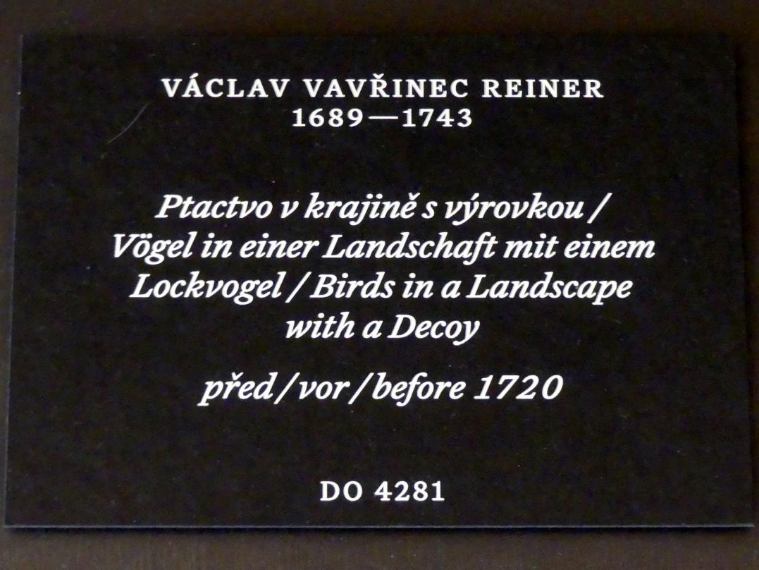Wenzel Lorenz Reiner (1719–1739), Vögel in einer Landschaft mit einem Lockvogel, Prag, Nationalgalerie im Palais Schwarzenberg, 1. Obergeschoss, Saal 5, vor 1720, Bild 2/2