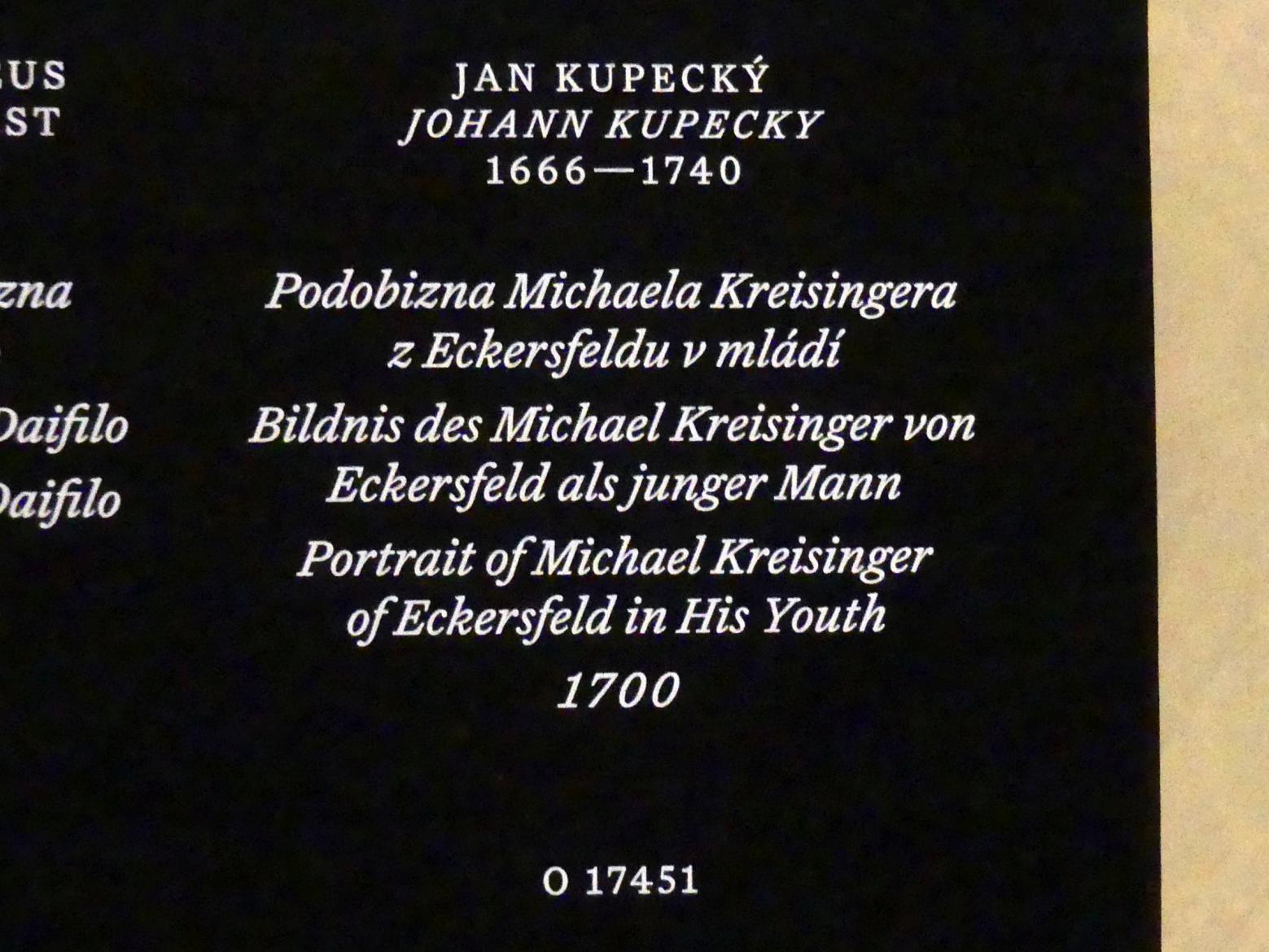 Johann Kupetzky (1690–1734), Bildnis des Michael Kreisinger von Eckersfeld als junger Mann, Prag, Nationalgalerie im Palais Schwarzenberg, 1. Obergeschoss, Saal 7, 1700, Bild 2/2