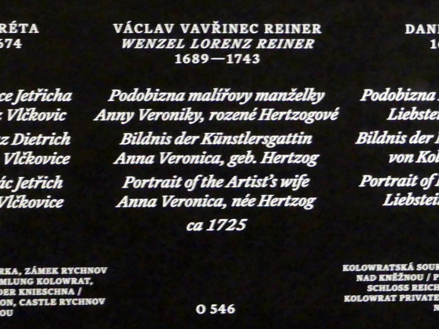 Wenzel Lorenz Reiner (1719–1739), Bildnis der Künstlergattin Anna Veronica, geb. Hertzog, Prag, Nationalgalerie im Palais Schwarzenberg, 1. Obergeschoss, Saal 7, um 1725, Bild 2/2
