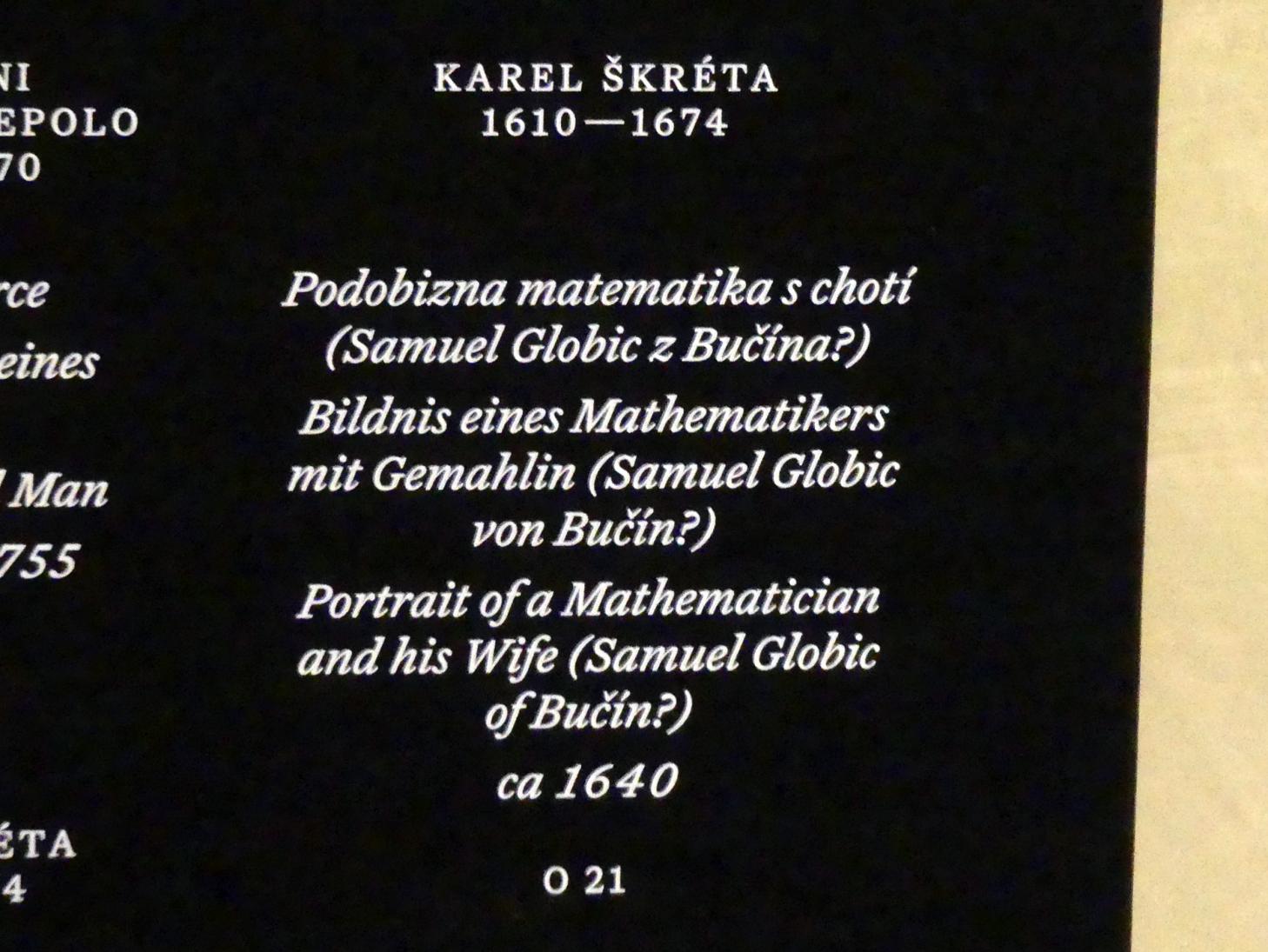 Karel Škréta (1630–1669), Bildnis eines Mathematikers mit Gemahlin (Samuel Globic von Bučin?), Prag, Nationalgalerie im Palais Schwarzenberg, 1. Obergeschoss, Saal 7, um 1640, Bild 2/2