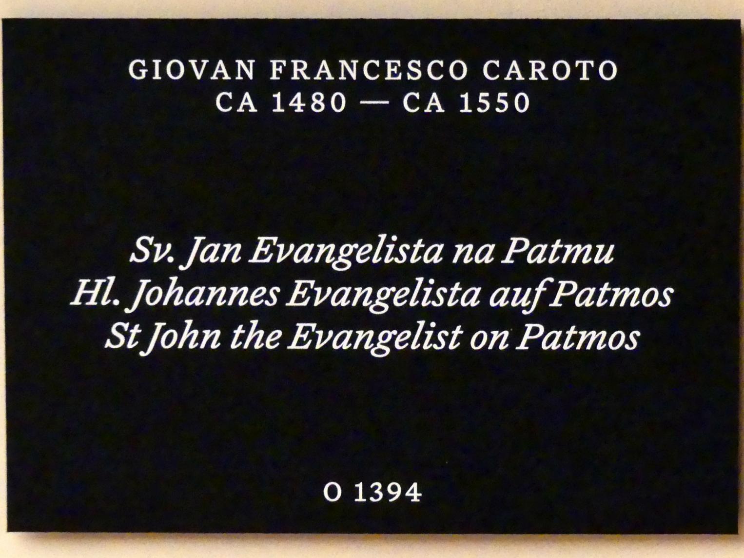 Giovanni Francesco Caroto (1501–1527), Hl. Johannes Evangelista auf Patmos, Prag, Nationalgalerie im Palais Schwarzenberg, 2. Obergeschoss, Saal 1, Undatiert, Bild 2/2