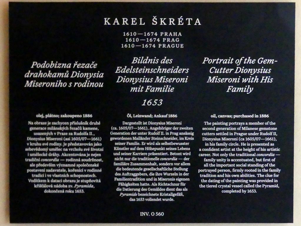 Karel Škréta (1630–1669), Bildnis des Edelsteinschneiders Dionysius Miseroni mit Familie, Prag, Nationalgalerie im Palais Schwarzenberg, 2. Obergeschoss, Saal 5, 1653, Bild 2/2