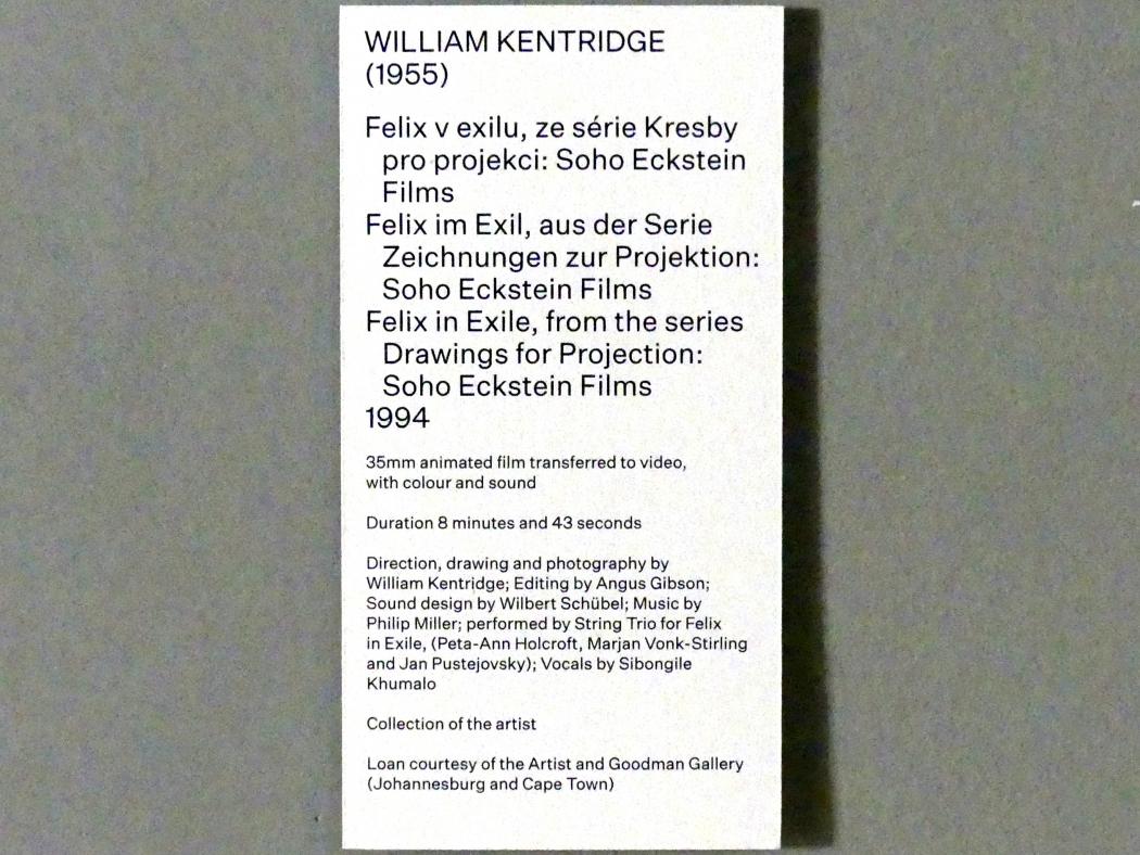William Kentridge (1989–2003), Felix im Exil, Prag, Nationalgalerie im Salm-Palast, Ausstellung "Möglichkeiten des Dialogs" vom 02.12.2018-01.12.2019, Saal 18, 1994, Bild 2/2
