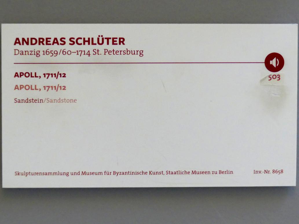 Andreas Schlüter (1696–1711), Apoll, Berlin, Villa Kamecke, jetzt Berlin, Bode-Museum, Kamecke-Halle, 1711–1712, Bild 2/2