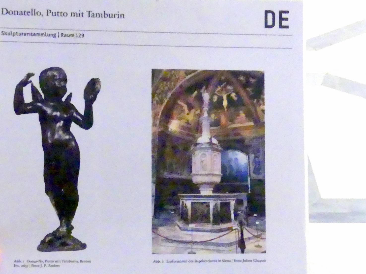 Donatello (1412–1466), Putto mit Tamburin, Siena, Baptisterium, jetzt Berlin, Bode-Museum, Basilika, 1428–1429, Bild 5/7