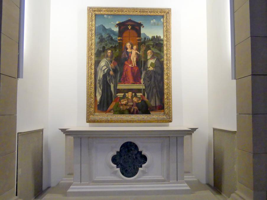 Girolamo dai Libri (1510–1530), Thronende Madonna mit den hll. Bartholomäus und Zeno, Verona, Chiesa di Santa Maria in Organo, jetzt Berlin, Bode-Museum, Basilika, um 1510, Bild 2/3