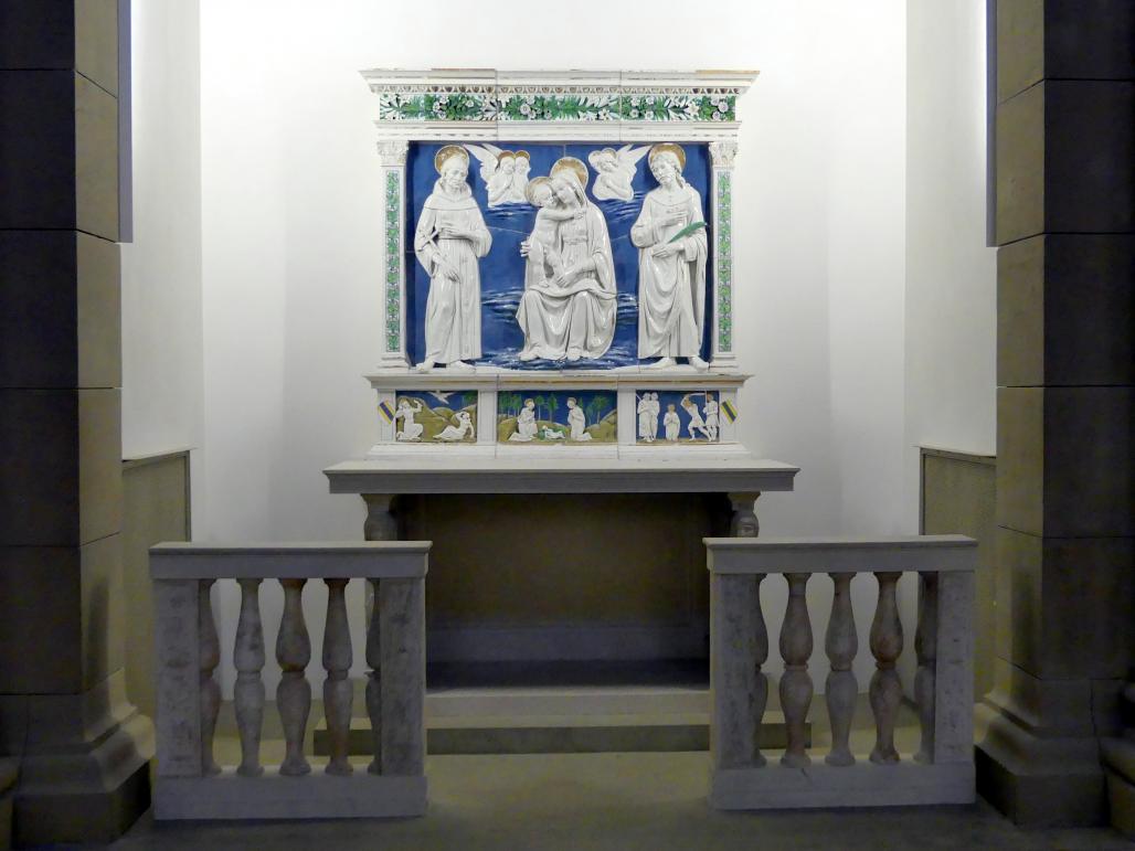 Andrea della Robbia (1465–1525), Madonna mit dem hl. Franziskus und dem hl. Cosmas (?), Varramista, Villa Sassetti, jetzt Berlin, Bode-Museum, Basilika, um 1470, Bild 2/3