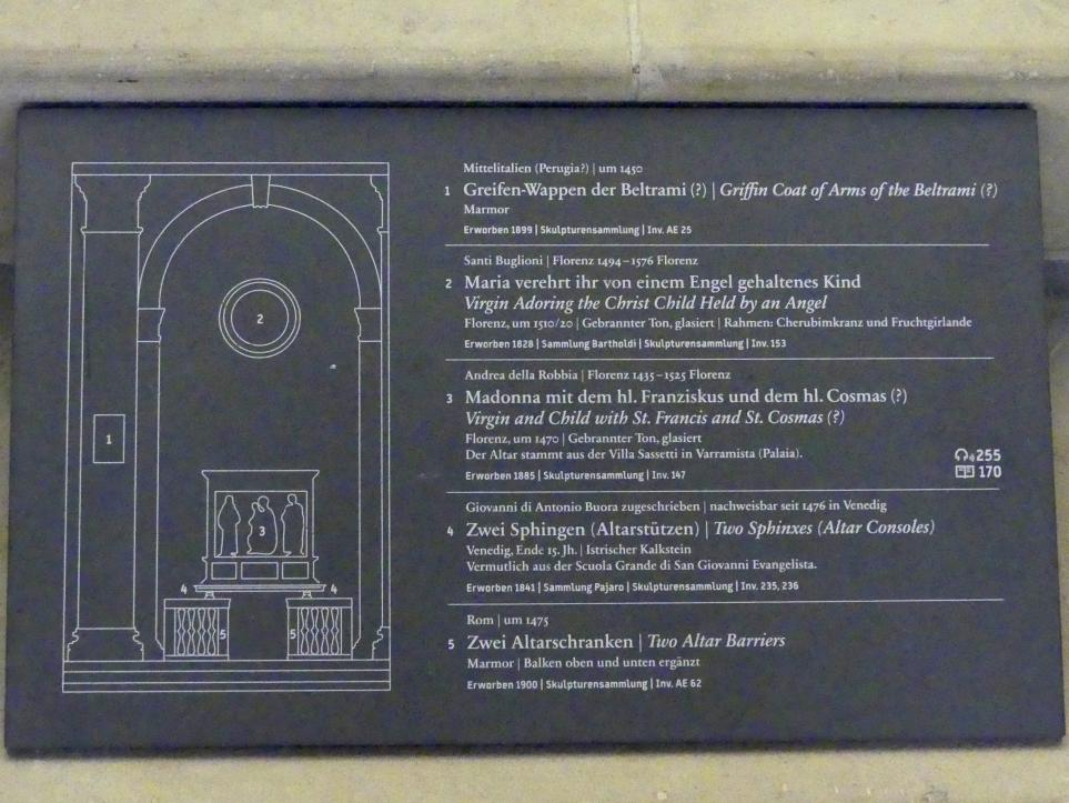 Andrea della Robbia (1465–1525), Madonna mit dem hl. Franziskus und dem hl. Cosmas (?), Varramista, Villa Sassetti, jetzt Berlin, Bode-Museum, Basilika, um 1470, Bild 3/3