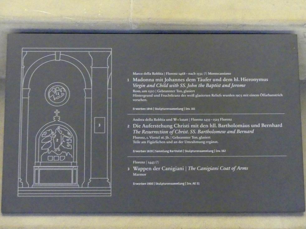 Andrea della Robbia (1465–1525), Die Auferstehung Christi mit den hll. Bartholomäus und Bernhard, Berlin, Bode-Museum, Basilika, 1. Viertel 16. Jhd., Bild 3/3