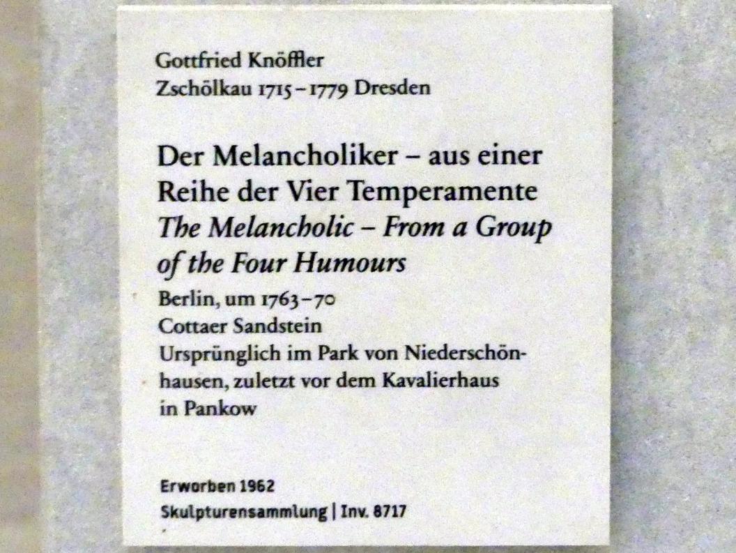 Johann Gottfried Knöffler (1757–1766), Der Melancholiker - aus einer Reihe der Vier Temperamente, Berlin, Schloss Schönhausen, jetzt Berlin, Bode-Museum, Kleine Kuppel, um 1763–1770, Bild 3/3