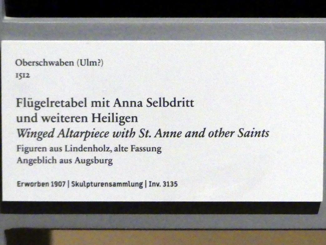 Flügelretabel mit Anna Selbdritt und weiteren Heiligen, Berlin, Bode-Museum, Saal 107, 1512, Bild 2/2