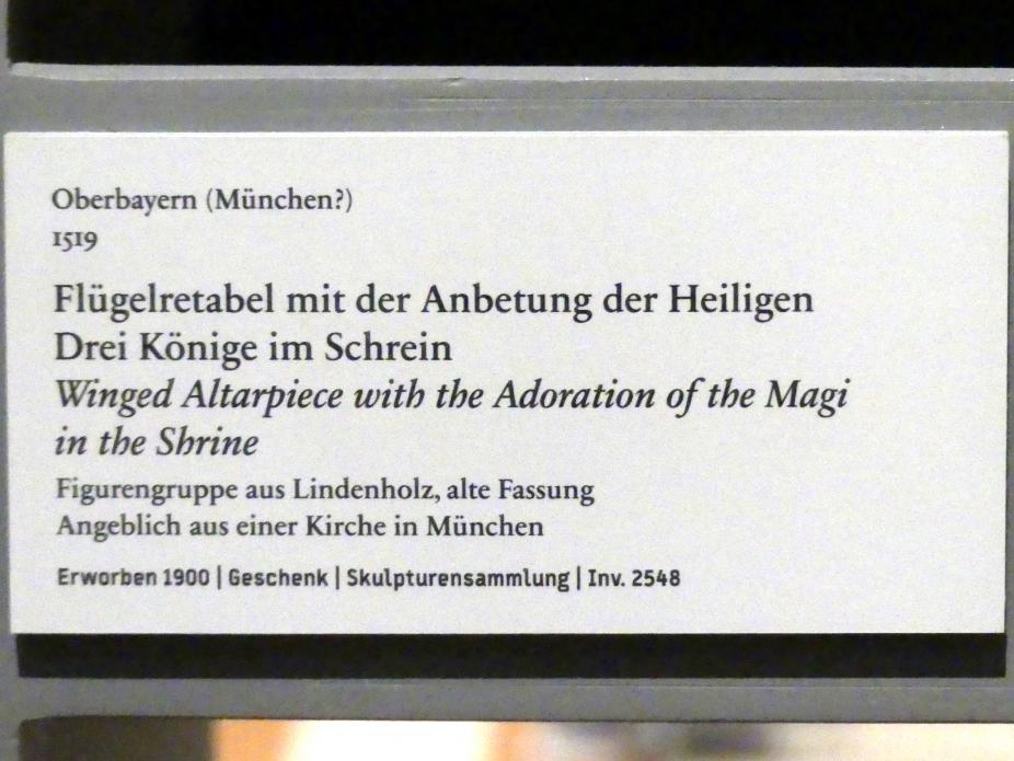Flügelretabel mit der Anbetung der Heiligen Drei Könige im Schrein, Berlin, Bode-Museum, Saal 107, 1519, Bild 3/3