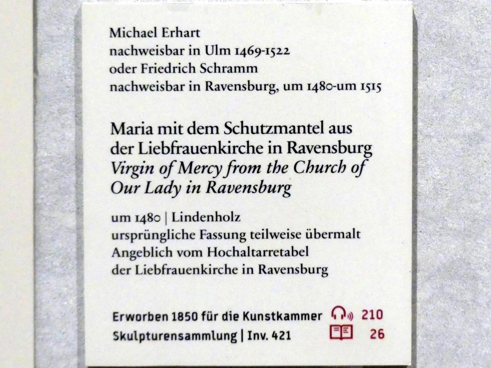 Michel Erhart (1472–1516), Maria mit dem Schutzmantel aus der Liebfrauenkirche in Ravensburg, Ravensburg, Liebfrauenkirche, jetzt Berlin, Bode-Museum, Saal 107, um 1480, Bild 4/4