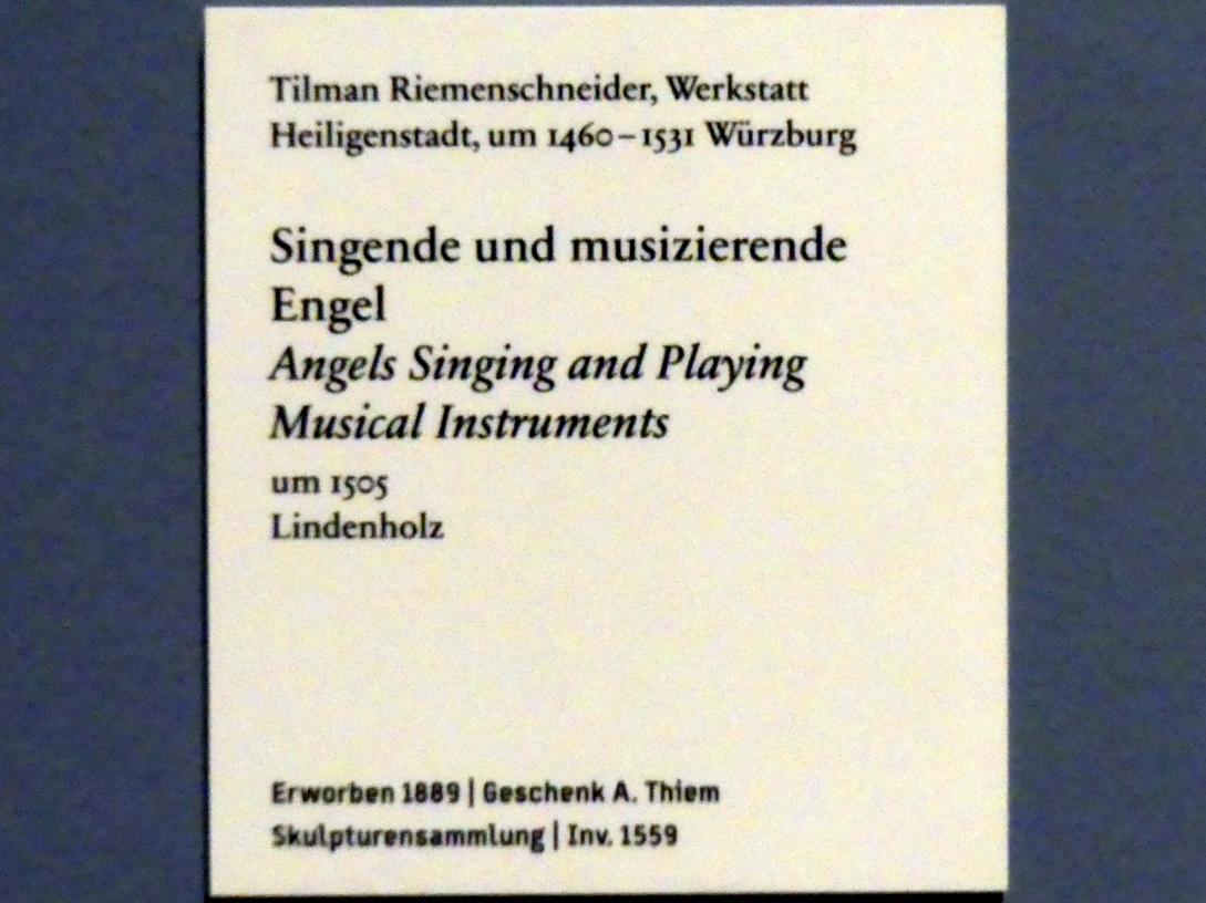 Tilman Riemenschneider (Werkstatt) (1487–1520), Singende und musizierende Engel, Berlin, Bode-Museum, Saal 109, um 1505, Bild 2/2