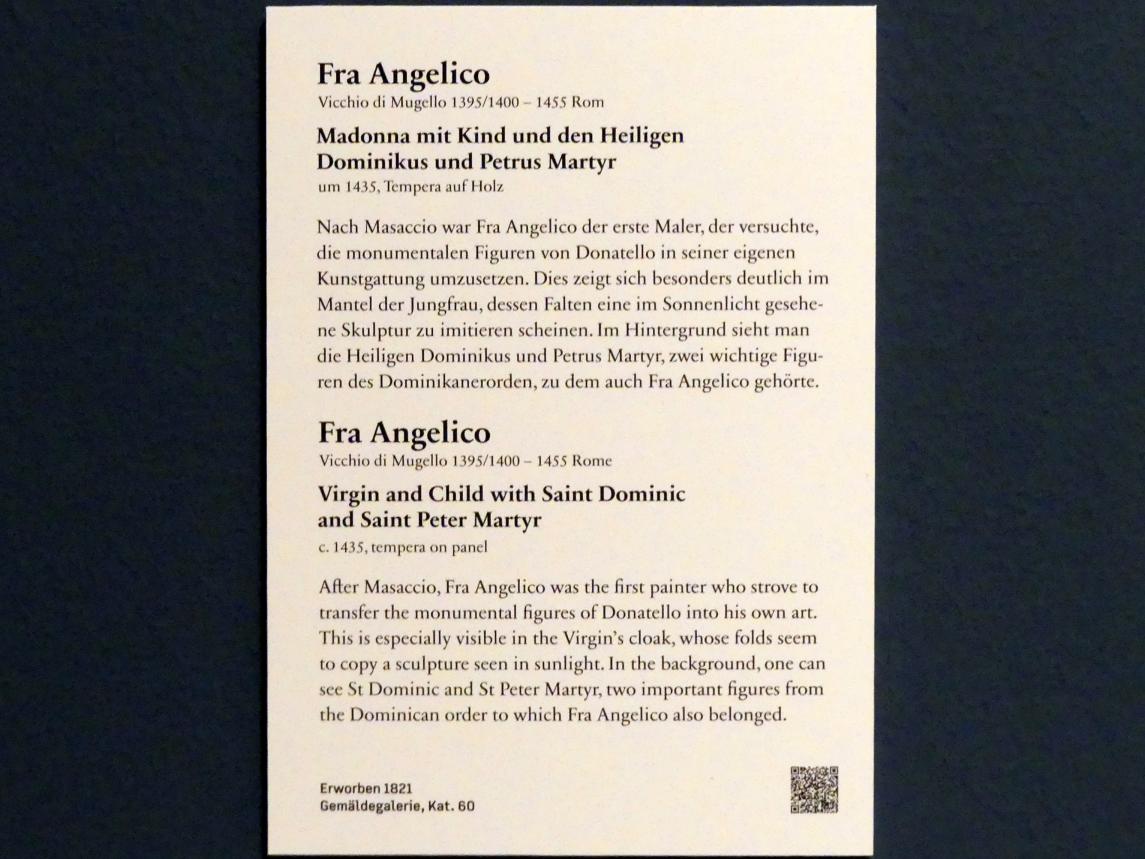 Fra Angelico (Guido di Pietro) (1421–1447), Madonna mit Kind und den Heiligen Dominikus und Petrus Martyr, Berlin, Bode-Museum, Saal 121, um 1435, Bild 2/2