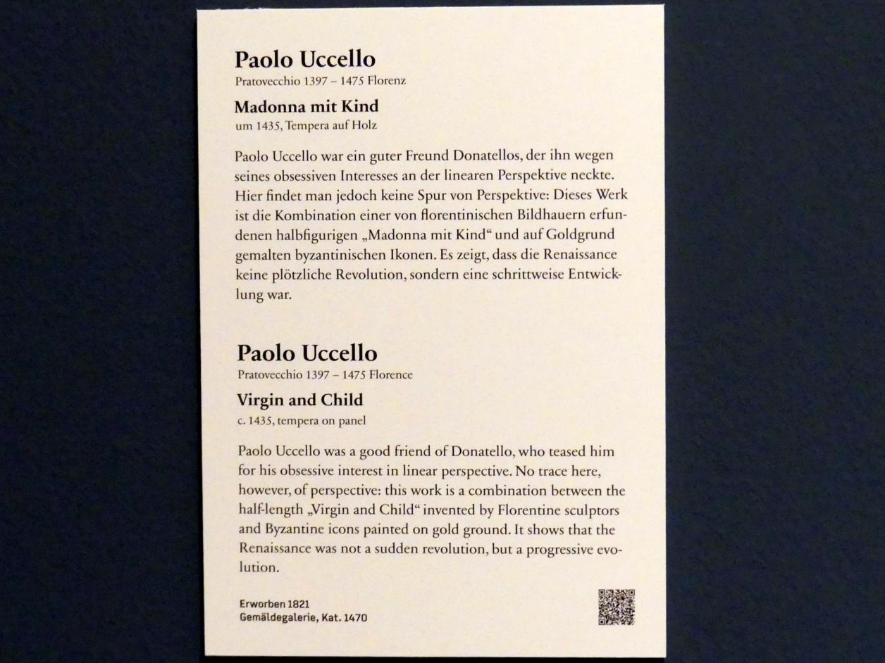 Paolo Uccello (Paolo di Dono) (1435–1467), Madonna mit Kind, Berlin, Bode-Museum, Saal 121, um 1435, Bild 4/4