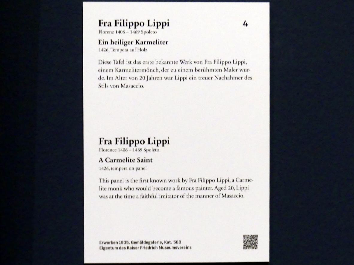 Fra Filippo Lippi (1426–1462), Ein heiliger Karmeliter, Berlin, Bode-Museum, Saal 121, 1426, Bild 2/2