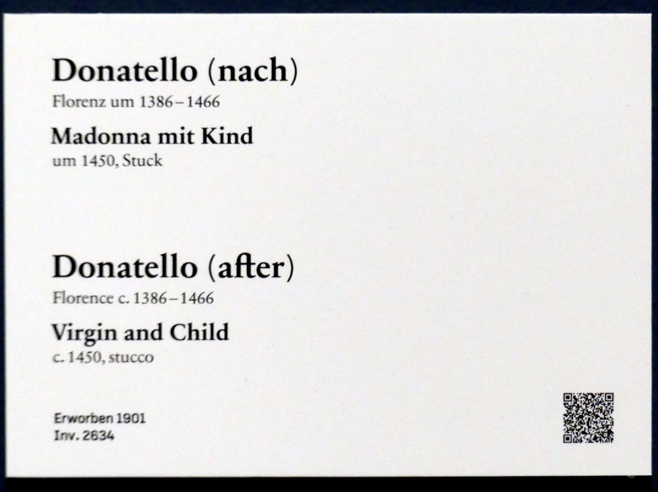 Donatello (Nachahmer) (1427–1500), Madonna mit Kind, Berlin, Bode-Museum, Saal 121, um 1450, Bild 2/2