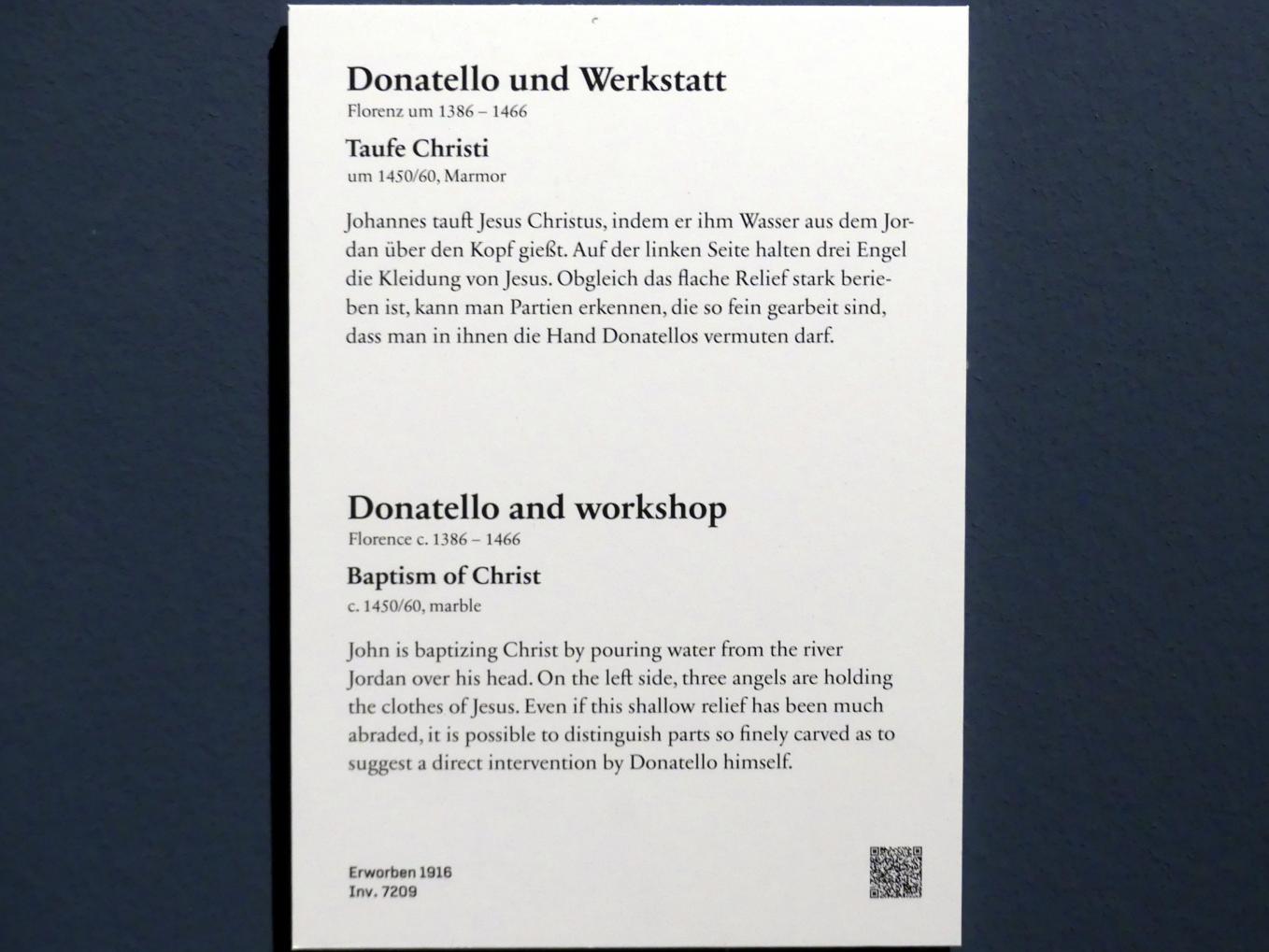 Donatello (1412–1466), Taufe Christi, Berlin, Bode-Museum, Saal 121, um 1450–1460, Bild 2/2