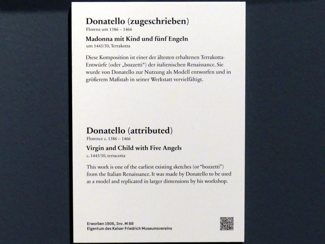 Donatello (1412–1466), Madonna mit Kind und fünf Engeln, Berlin, Bode-Museum, Saal 121, um 1445–1450, Bild 2/2