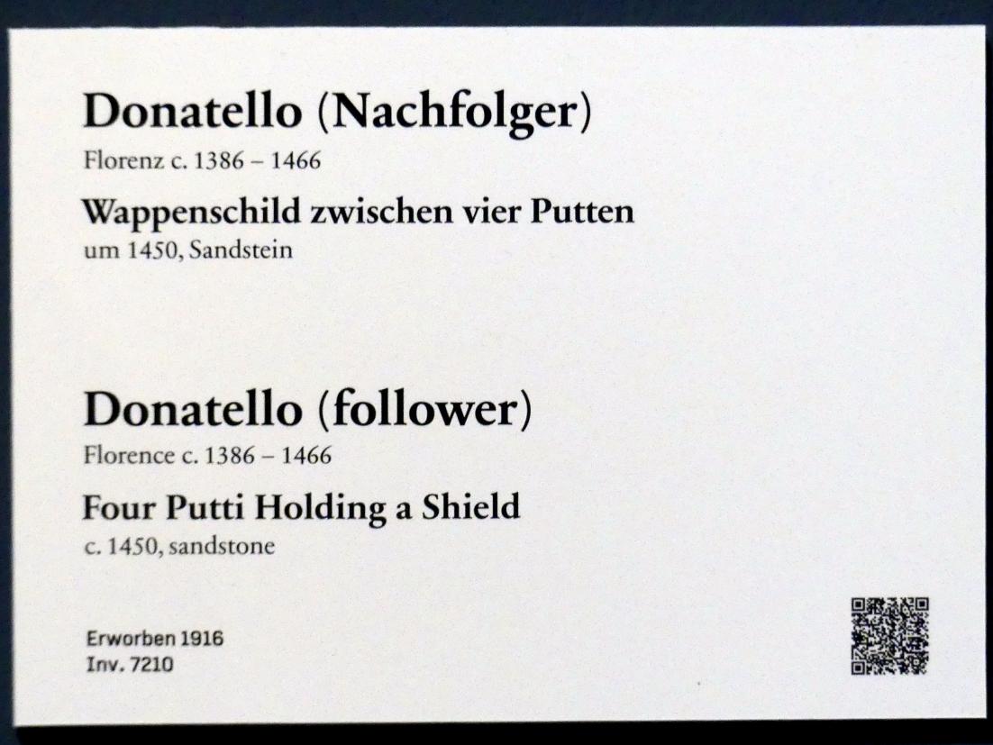 Donatello (Nachfolger) (1450), Wappenschild zwischen vier Putten, Berlin, Bode-Museum, Saal 122, um 1450, Bild 2/2