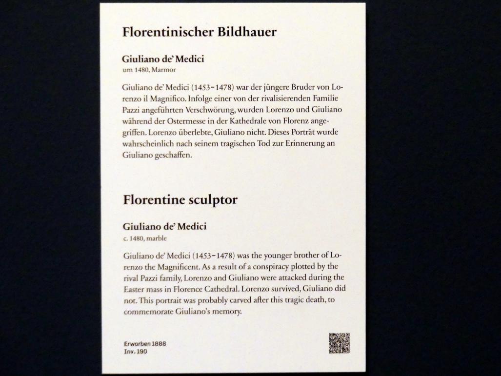 Giuliano de' Medici, Berlin, Bode-Museum, Saal 122, um 1480, Bild 2/2