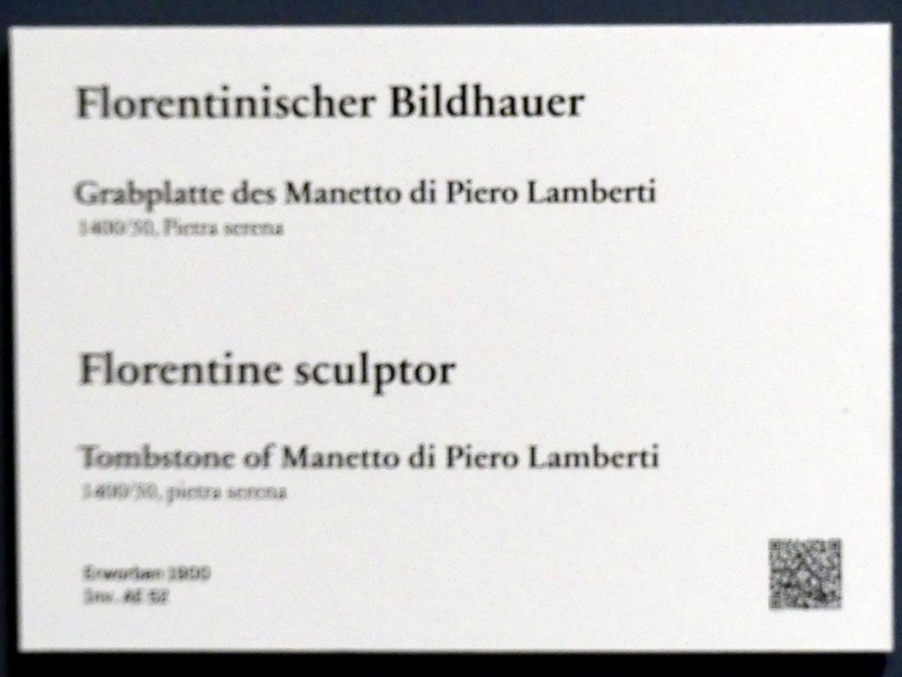 Grabplatte des Manetto di Piero Lamberti, Berlin, Bode-Museum, Saal 122, um 1401–1450, Bild 2/2